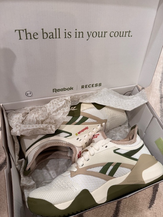 Reebok Shoes - NEW- Reebok White and Olive Green  Athletic Sneakers - recess pickleball